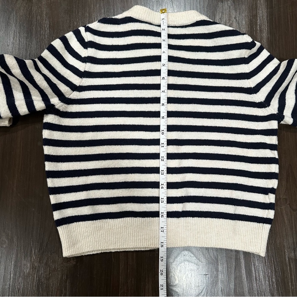 Mango Striped Knitted Cardigan Gold Jewel Buttons Navy Cream Size M Preppy EUC - Picture 9 of 13